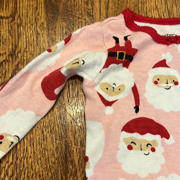 LIKE NEW PINK SANTA PATTERN PAJAMAS - CARTERS 9M - Picture 2 of 5
